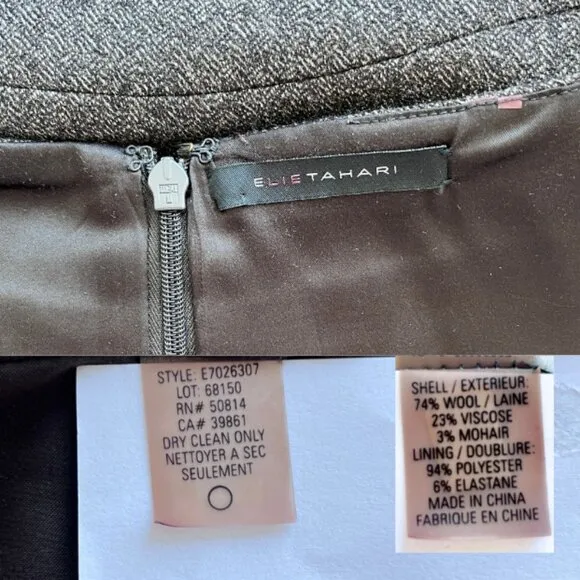 Elie Tahari Wool Tweed Pencil Skirt Wool Sophisticated Academia Brown Equestrian