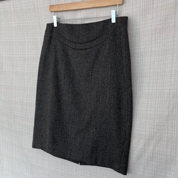 Elie Tahari Wool Tweed Pencil Skirt Wool Sophisticated Academia Brown Equestrian