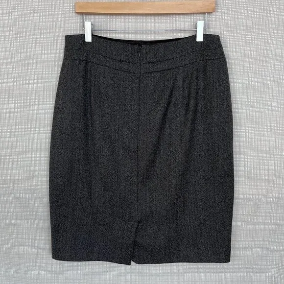 Elie Tahari Wool Tweed Pencil Skirt Wool Sophisticated Academia Brown Equestrian