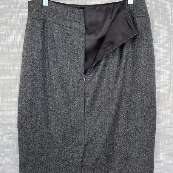 Elie Tahari Wool Tweed Pencil Skirt Wool Sophisticated Academia Brown Equestrian