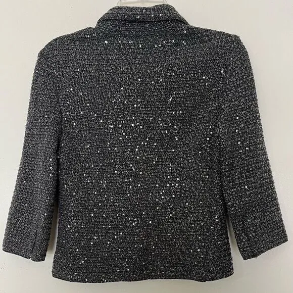Elie Tahari Y2K Crop Glittery Jacket Womens Small Crochet Sequined Blazer Gray