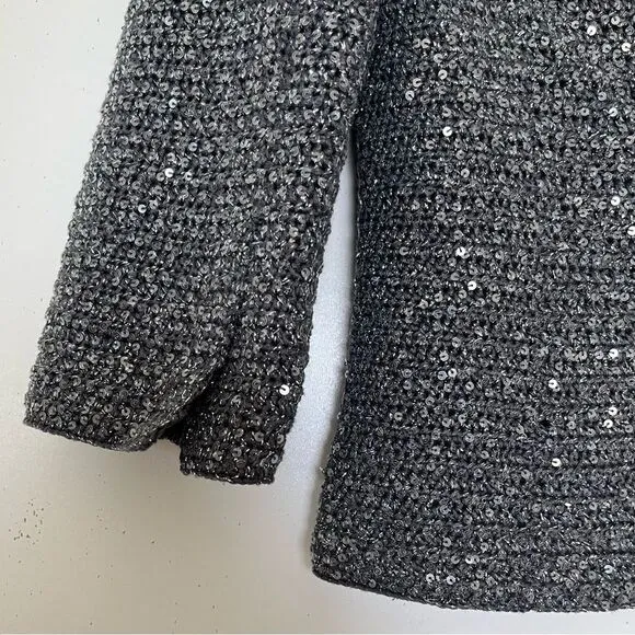 Elie Tahari Y2K Crop Glittery Jacket Womens Small Crochet Sequined Blazer Gray