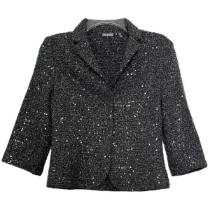 Elie Tahari Y2K Crop Glittery Jacket Womens Small Crochet Sequined Blazer Gray