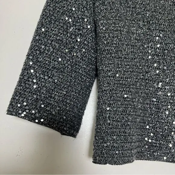 Elie Tahari Y2K Crop Glittery Jacket Womens Small Crochet Sequined Blazer Gray