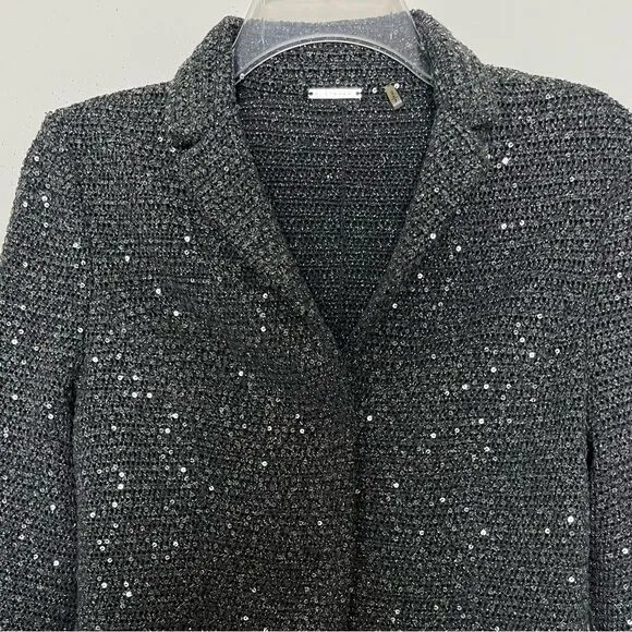 Elie Tahari Y2K Crop Glittery Jacket Womens Small Crochet Sequined Blazer Gray