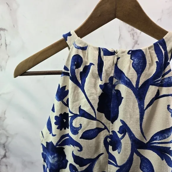 Eliza J Dress Women 8 Medium Floral White Blue Sheath A Line Pleated Tank Flare