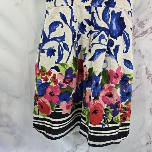 Eliza J Dress Women 8 Medium Floral White Blue Sheath A Line Pleated Tank Flare