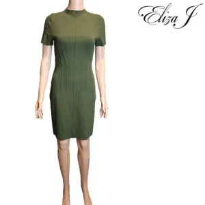 Eliza J Pintuck Fitted Sheath Dress NWOT Green Small