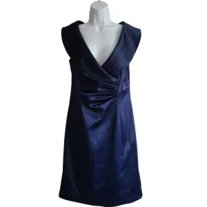 ELIZA J Ruched Front Deep V-Neck Midi Sheath Dress Navy Blue EJ0M9558 Women's 6