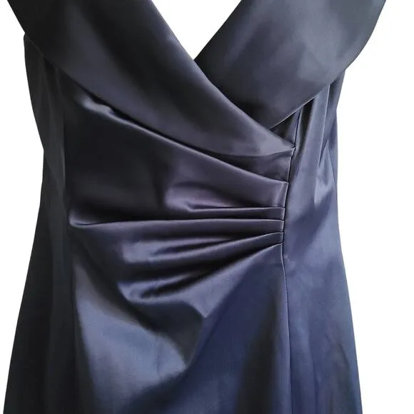 ELIZA J Ruched Front Deep V-Neck Midi Sheath Dress Navy Blue EJ0M9558 Women's 6