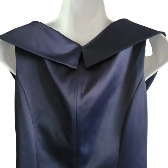 ELIZA J Ruched Front Deep V-Neck Midi Sheath Dress Navy Blue EJ0M9558 Women's 6