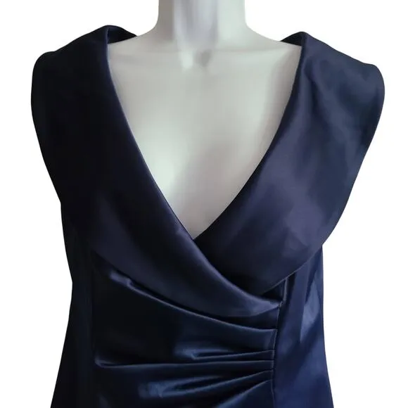 ELIZA J Ruched Front Deep V-Neck Midi Sheath Dress Navy Blue EJ0M9558 Women's 6
