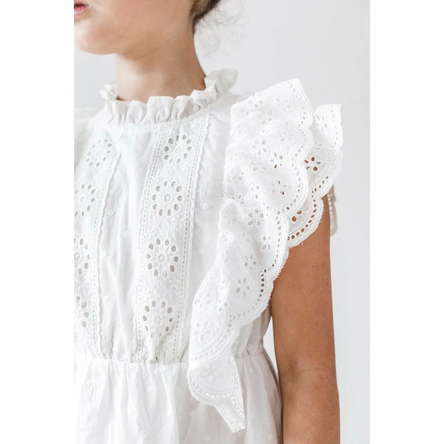 Embroidered Ruffle Dress - White