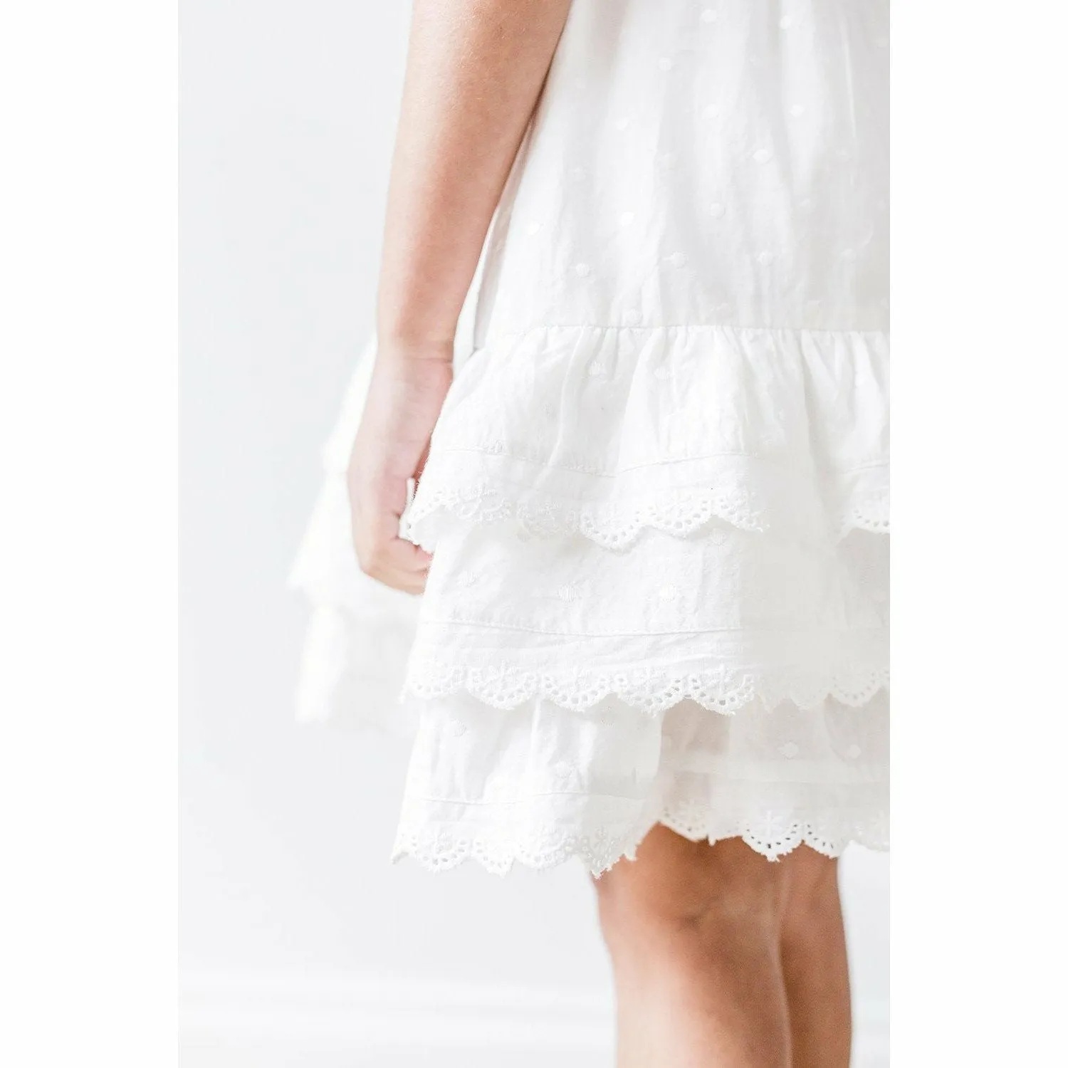 Embroidered Ruffle Dress - White