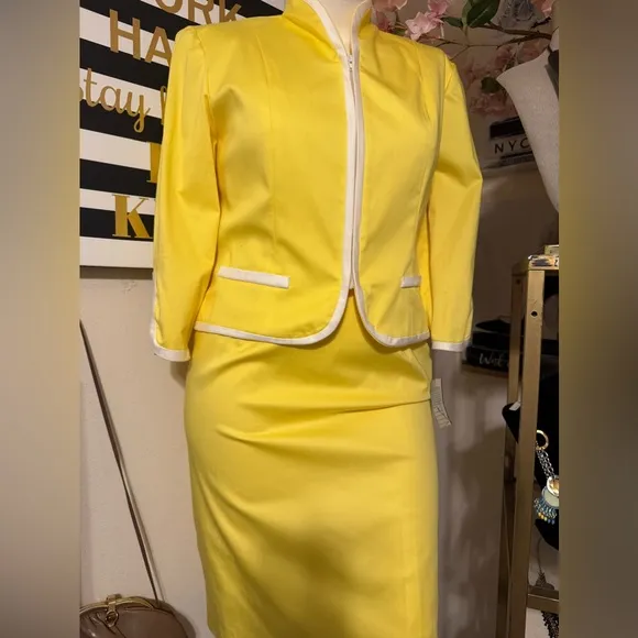 Enrico Baldini Yellow Blazer &amp; Skirt Set 12 NWT