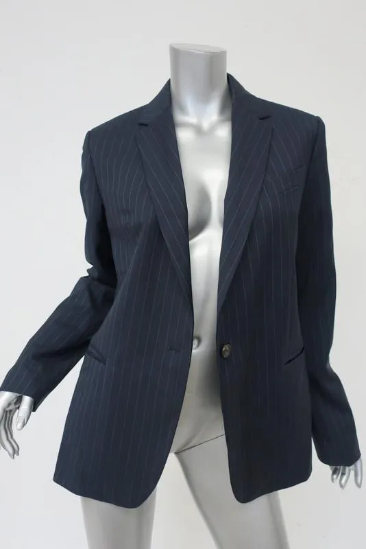 Equipment Blazer Jay Navy Pinstripe Wool Size 8 One-Button Jacket