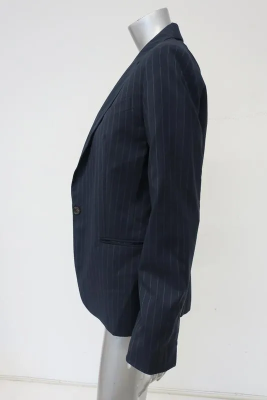 Equipment Blazer Jay Navy Pinstripe Wool Size 8 One-Button Jacket