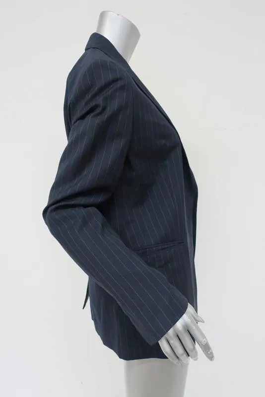 Equipment Blazer Jay Navy Pinstripe Wool Size 8 One-Button Jacket