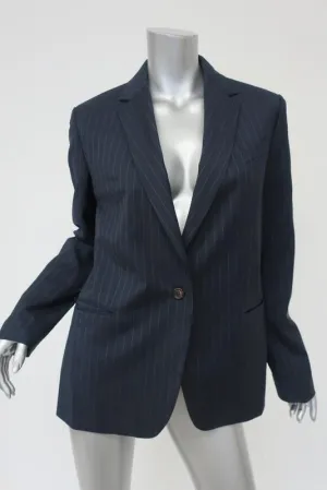 Equipment Blazer Jay Navy Pinstripe Wool Size 8 One-Button Jacket