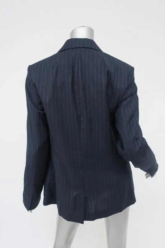 Equipment Blazer Jay Navy Pinstripe Wool Size 8 One-Button Jacket