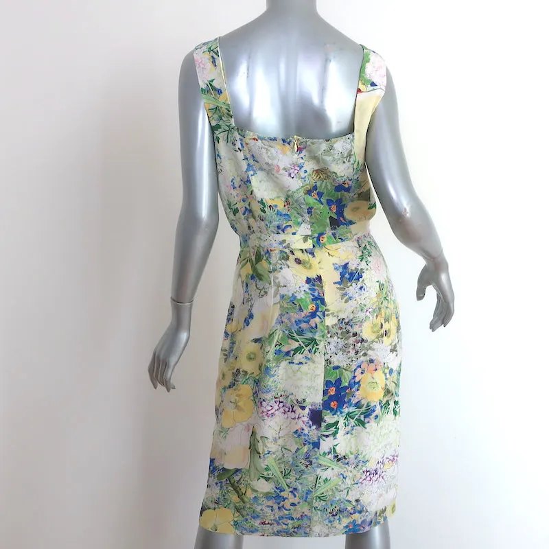 Erdem Sleeveless Sheath Dress Light Yellow/Multi Floral Print Silk Size US 8
