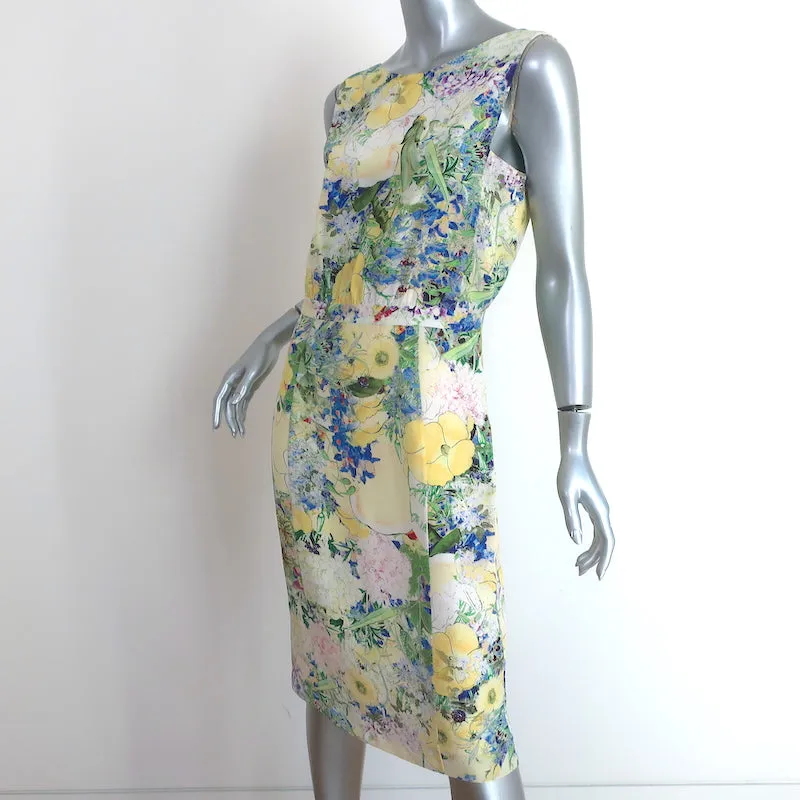 Erdem Sleeveless Sheath Dress Light Yellow/Multi Floral Print Silk Size US 8