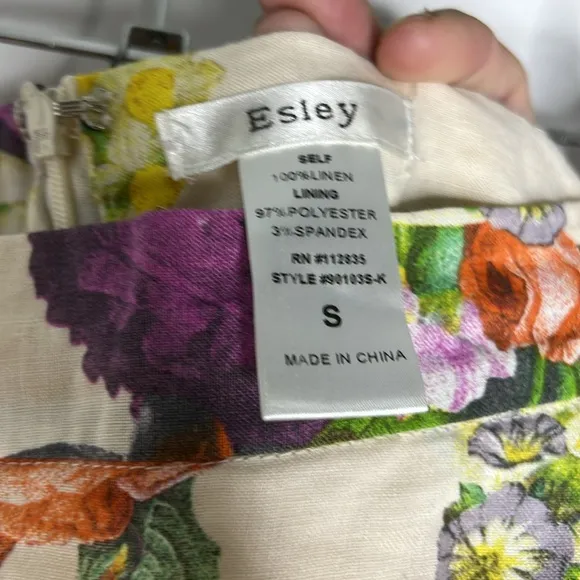 Esley Anthropologie Linen Floral Skirt S