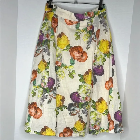 Esley Anthropologie Linen Floral Skirt S
