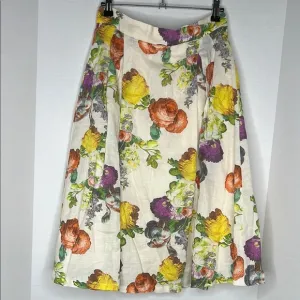 Esley Anthropologie Linen Floral Skirt S