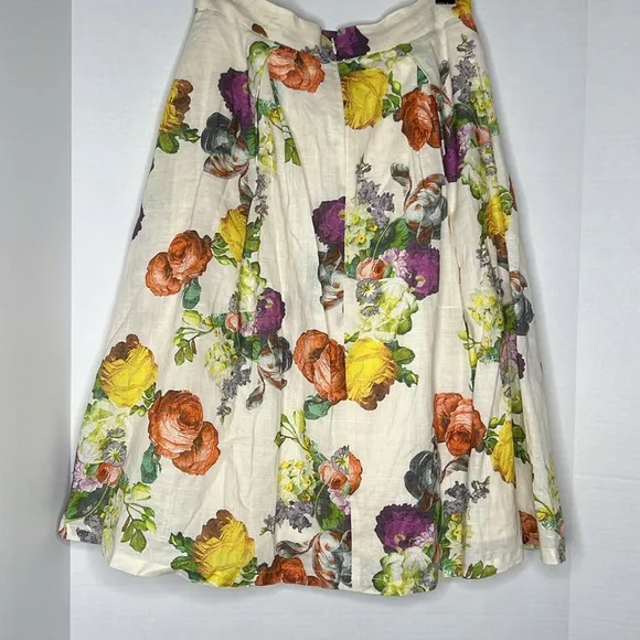 Esley Anthropologie Linen Floral Skirt S