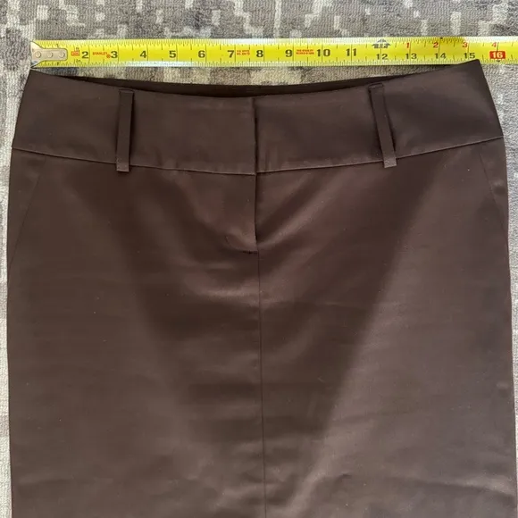 EUC Express Brown Pencil Skirt Lined Wide Waist Band Back Slit