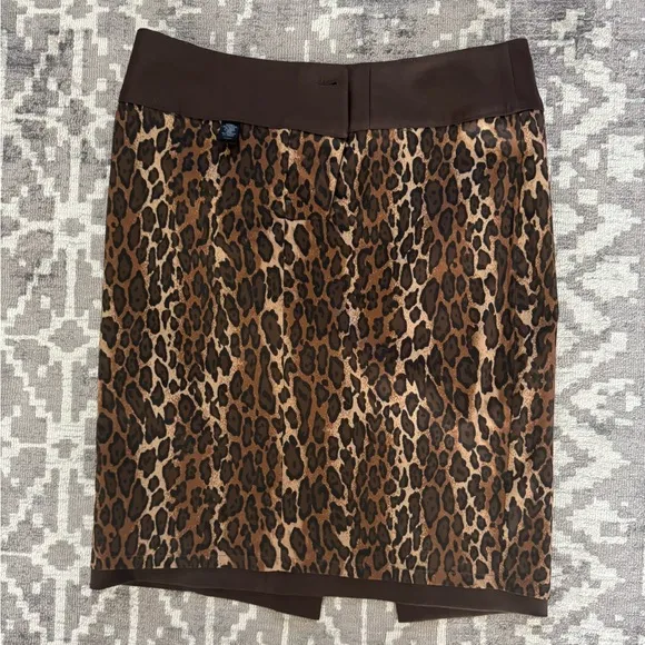 EUC Express Brown Pencil Skirt Lined Wide Waist Band Back Slit