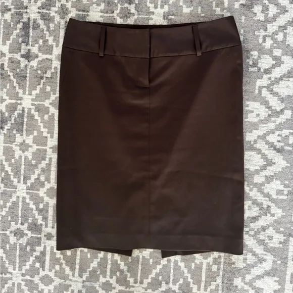 EUC Express Brown Pencil Skirt Lined Wide Waist Band Back Slit