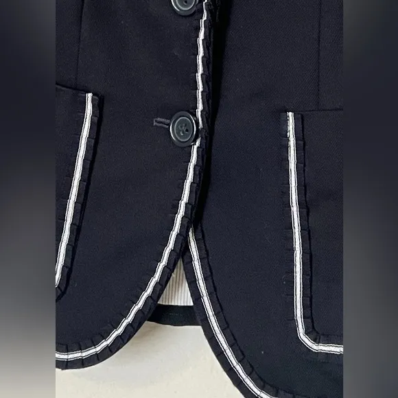 EUC J Crew Schoolboy Blazer Jacket Navy Cotton Ruffle White Trim  Size 6