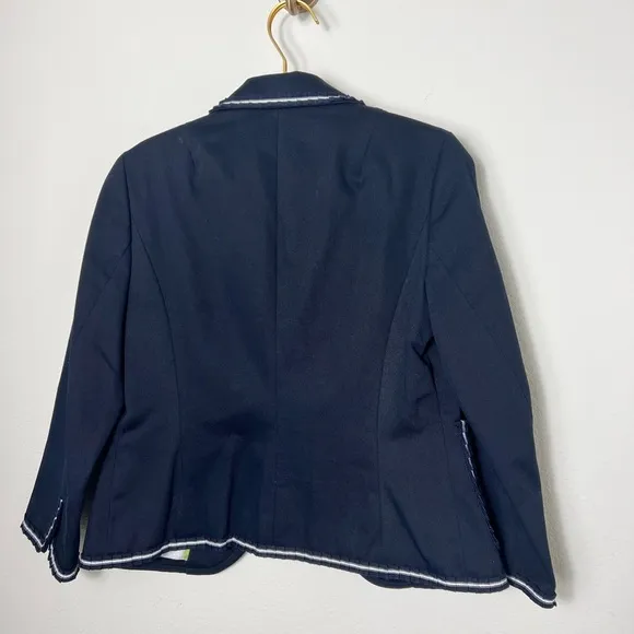 EUC J Crew Schoolboy Blazer Jacket Navy Cotton Ruffle White Trim  Size 6