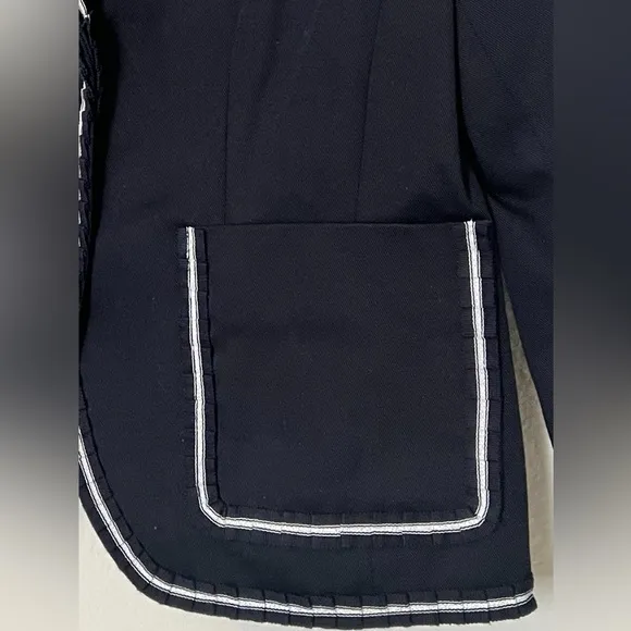 EUC J Crew Schoolboy Blazer Jacket Navy Cotton Ruffle White Trim  Size 6