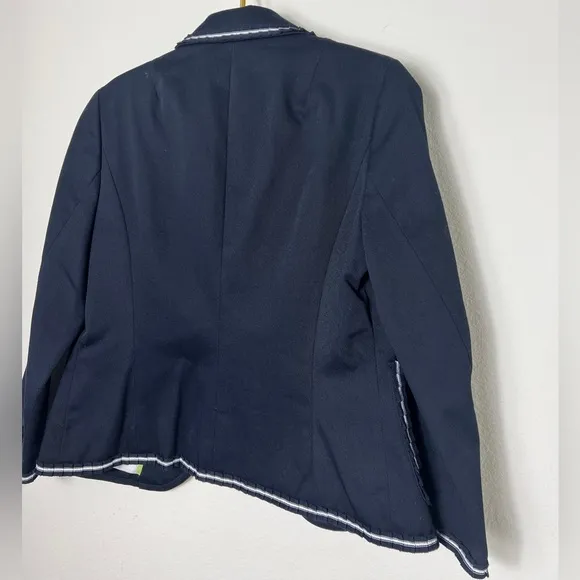 EUC J Crew Schoolboy Blazer Jacket Navy Cotton Ruffle White Trim  Size 6