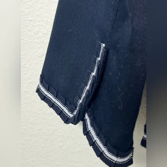 EUC J Crew Schoolboy Blazer Jacket Navy Cotton Ruffle White Trim  Size 6