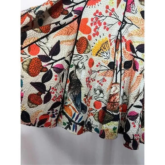Eva Franco Anthropologie knit jersey waist floral bird knee length circle skirt