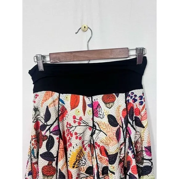 Eva Franco Anthropologie knit jersey waist floral bird knee length circle skirt