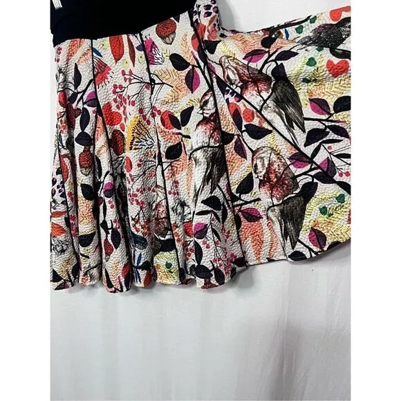 Eva Franco Anthropologie knit jersey waist floral bird knee length circle skirt