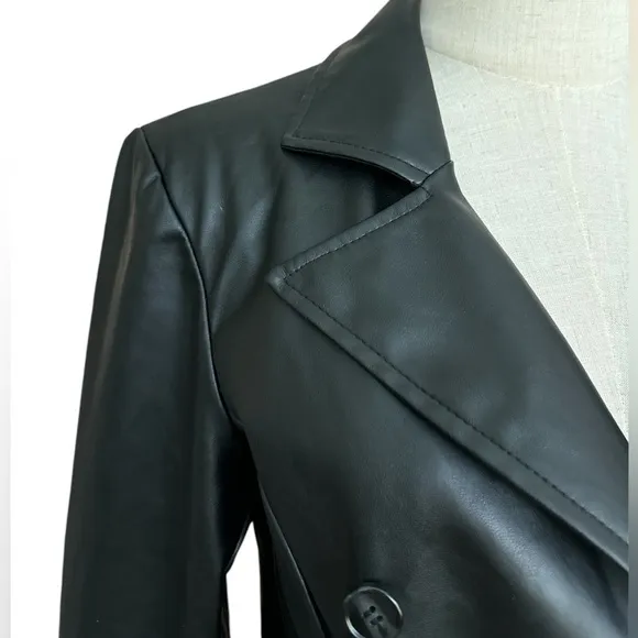 Evereve High Line Faux Vegan Leather Black Blazer Jacket Size Small