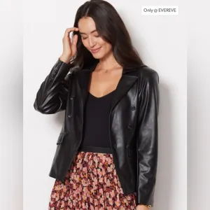 Evereve High Line Faux Vegan Leather Black Blazer Jacket Size Small