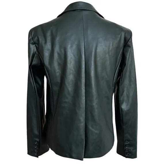 Evereve High Line Faux Vegan Leather Black Blazer Jacket Size Small