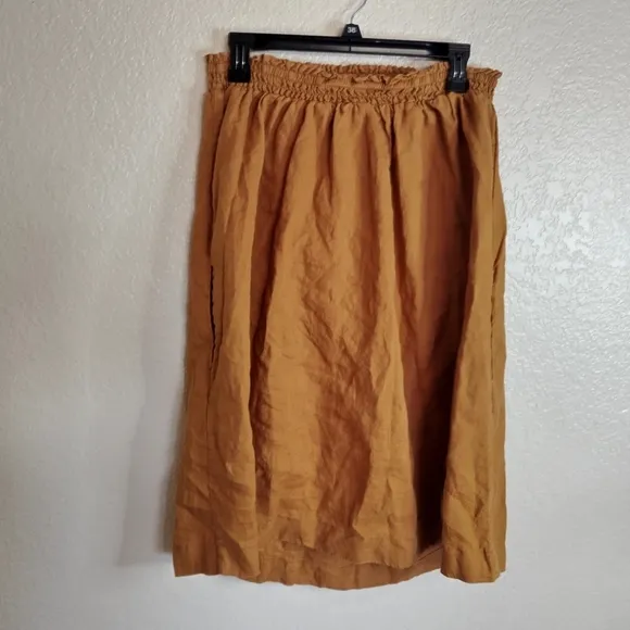 Everlane linen pull on pocket knee length skirt sz S