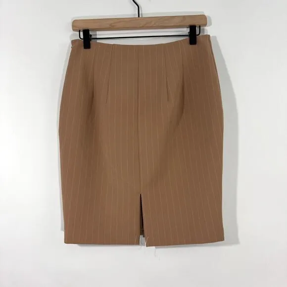 Express Editor Women’s Size 6 Small Tan Brown Pinstripe Career Pencil Skirt New