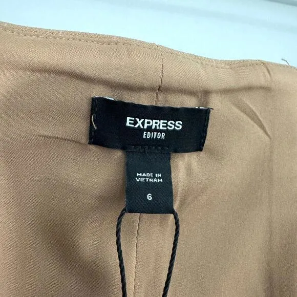 Express Editor Women’s Size 6 Small Tan Brown Pinstripe Career Pencil Skirt New