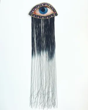 Eye Appliqué with Black / Grey Ombre Fringe