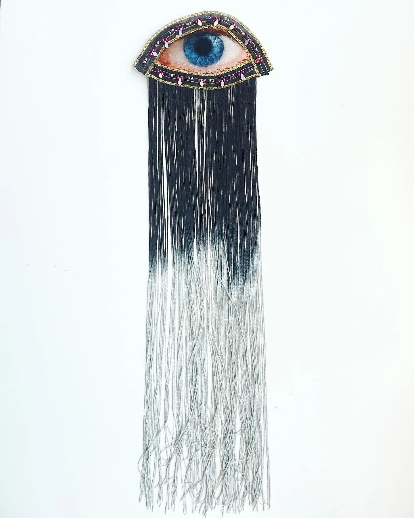 Eye Appliqué with Black / Grey Ombre Fringe