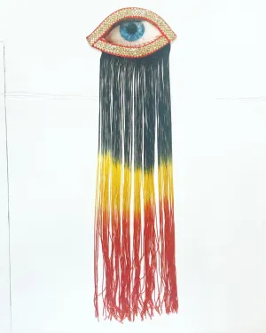 Eye Appliqué with Black/Yellow/Orange Ombre Fringe